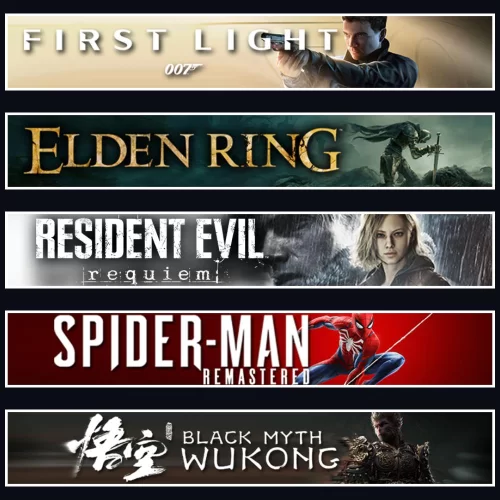  007 +Elden +Evil 9 +Spider 1 +Wukong